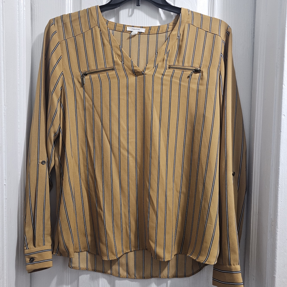 Maurices Mustard and Navy Striped Blouse
